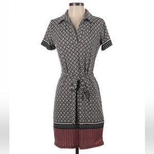 Max Studio Black, Red and White Tie-Waist Shirt Dress with Collar | Size Small